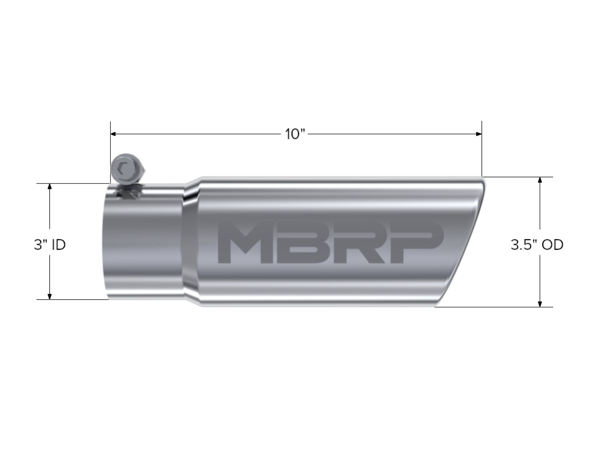 MBRP Exhaust T5115 Tip. 3in. O.D. Angled Rolled End 3in. Inlet 10in. Length. T304.